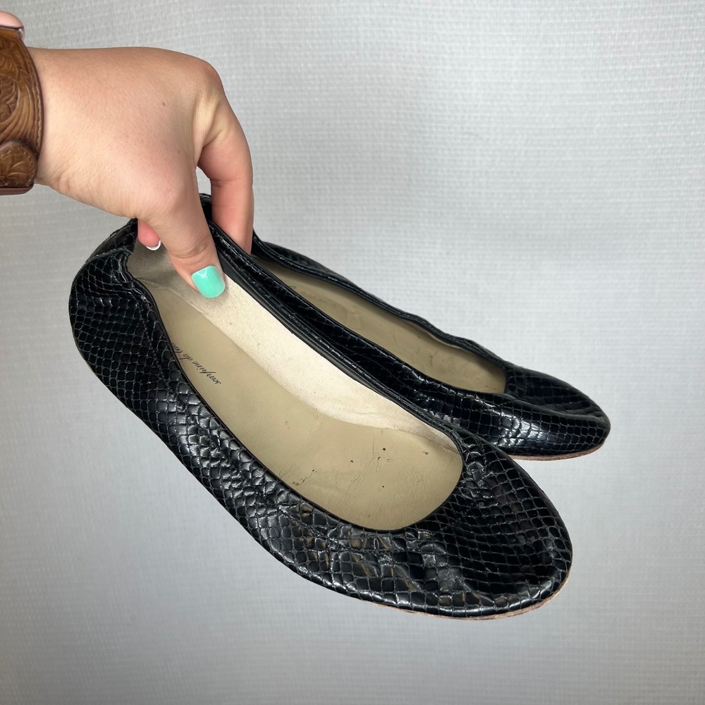 Anniel Black Snakeskin Embossed Leather Ballet Flats Made in Italy Size 40